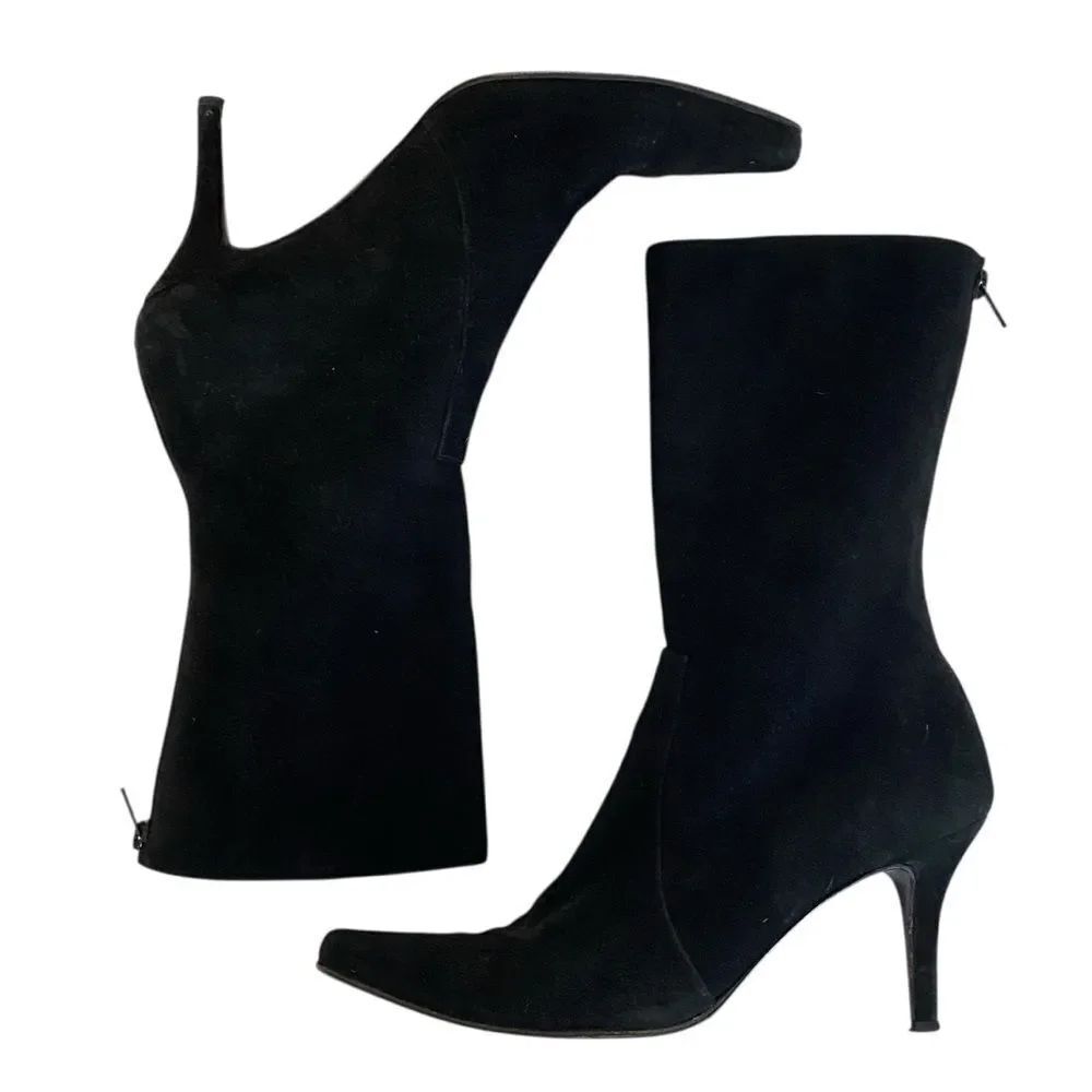 Stuart Weitzman Empire Black Suede Mid Calf High Heel Boots Sz 10